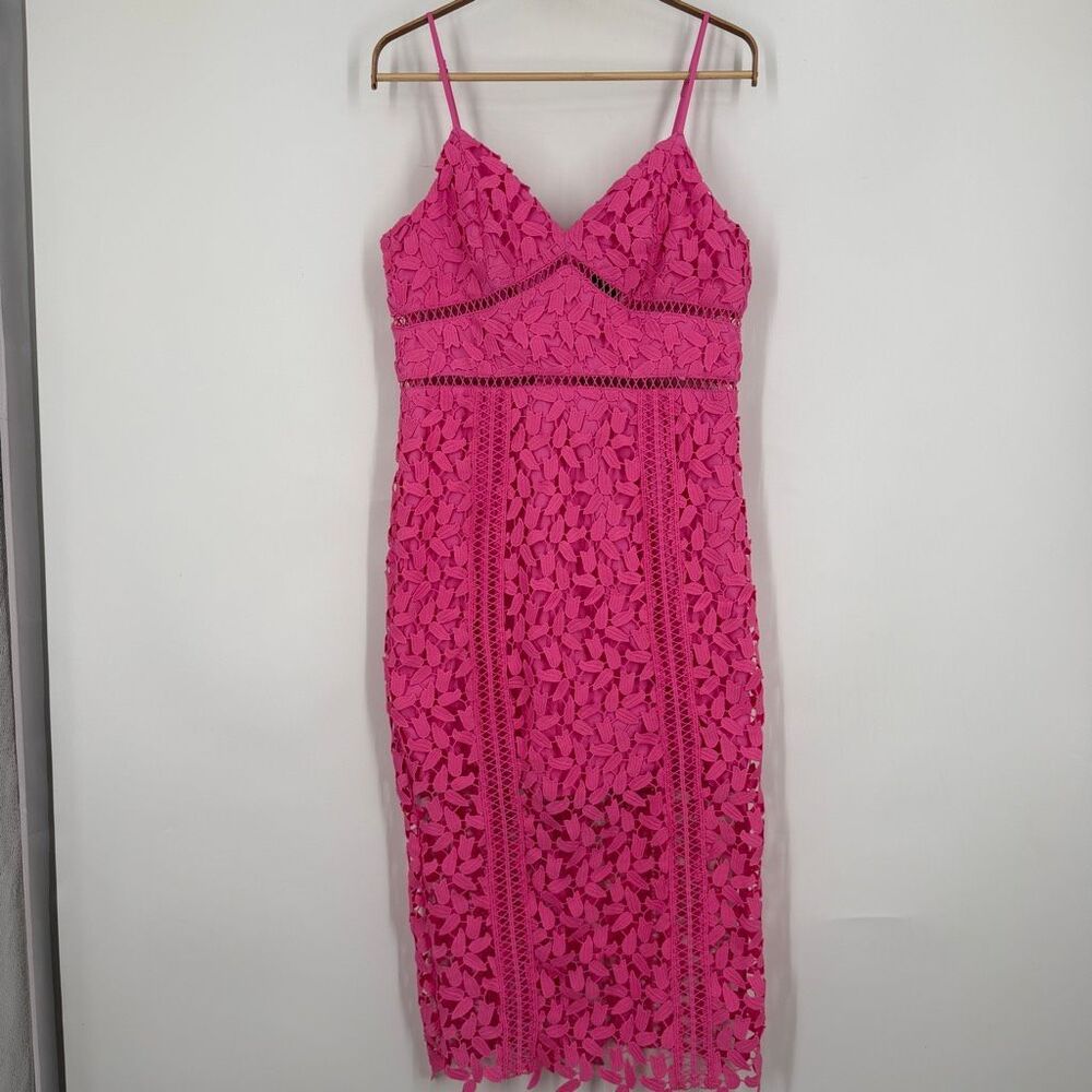 Bardot Hot Pink Lace Midi Dress